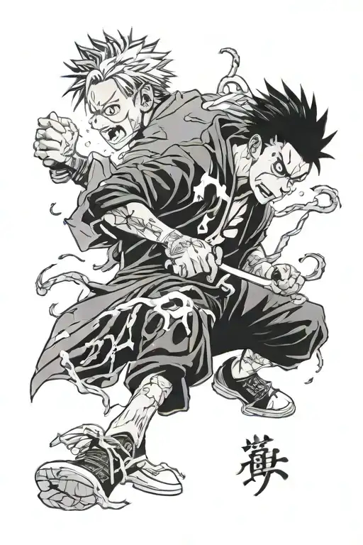 Satoru Gojo fighting sukuna jujutsu kaisen tattoo design idea