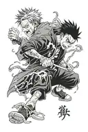 Satoru Gojo fighting sukuna jujutsu kaisen tattoo design idea