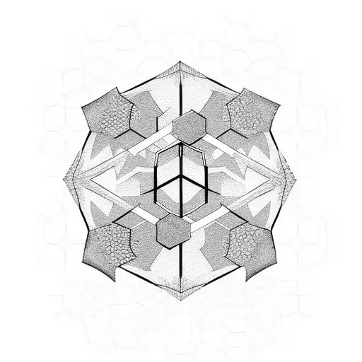 hexagon pattern skin break with a holy cross sillouette in the background  tattoo design idea