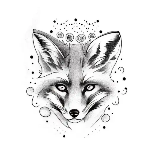 Girl face with fox tattoo design idea