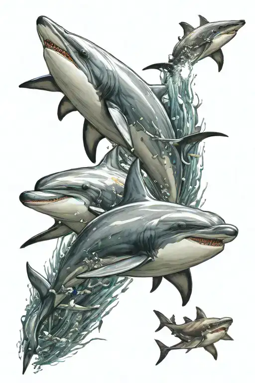 dolphin, stingnray and nursing shark swimming tattoo design idea