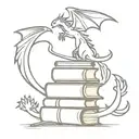 A broom a stack of books and two dragons flying tattoo design idea