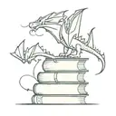 A broom a stack of books and two dragons flying tattoo design idea