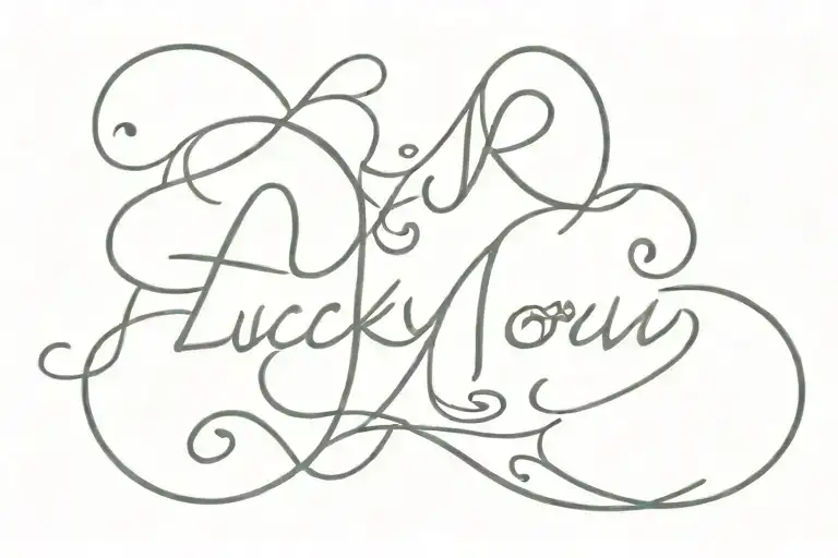 "lucky you" in cursive tattoo design idea