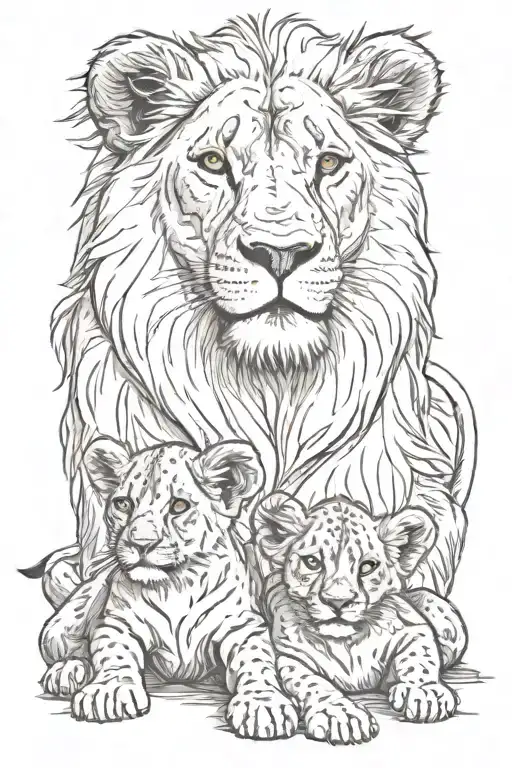lion lioness and lion cub tattoo design idea