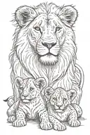 lion lioness and lion cub tattoo design idea