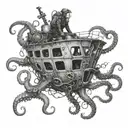 A scuba diver exploring a shipwreck surrounded by octopus tentacles and a manta stingray tattoo design idea