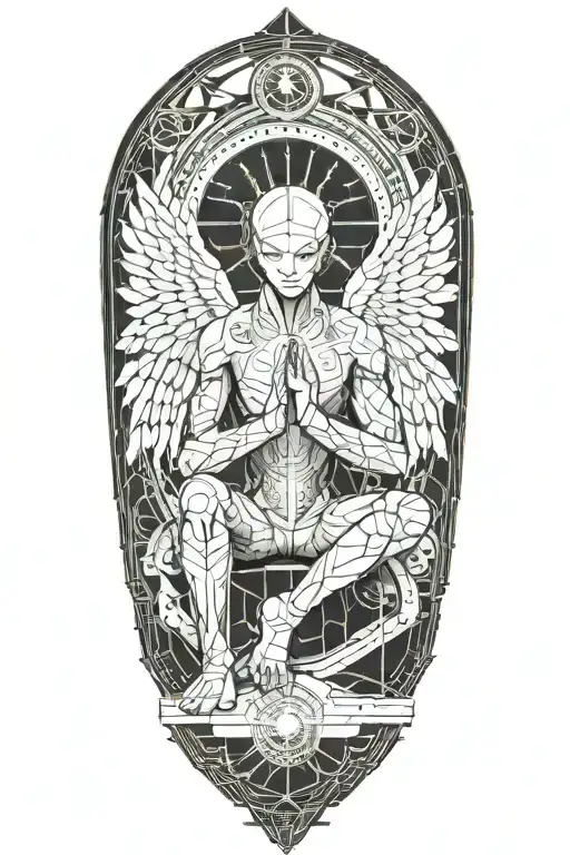arch angel Michael kneeling tattoo design idea