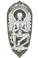 arch angel Michael kneeling tattoo design idea