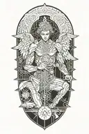 arch angel Michael kneeling tattoo design idea