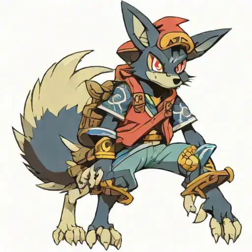 Lucario wearing a hidden leaf village outfit tattoo design idea