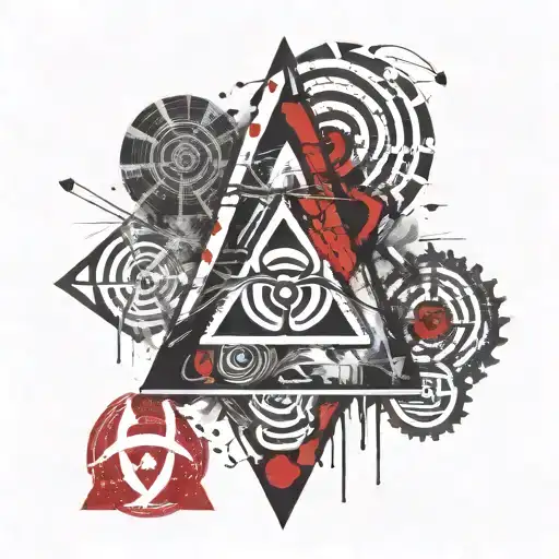 triangle shaped spiral and Biohazard symbol combined  tattoo design idea