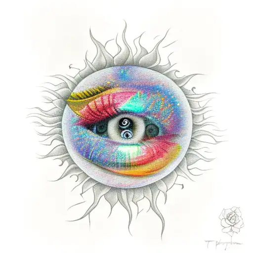 mono Color sun for a beautiful female girl named Tina, on her leg, high quality  tattoo design idea