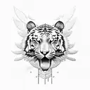 Tiger humanised warrior with eagle eyes, eagle wings and eagle claw on the legs tattoo design idea