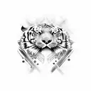 Tiger humanised warrior with eagle eyes, eagle wings and eagle claw on the legs tattoo design idea