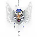 Tiger egyptian humanised warrior with eagle eyes, eagle wings and eagle claw on the legs tattoo design idea