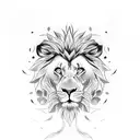 cross with half lion face surrounded by roses tattoo design idea