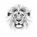 cross with half lion face surrounded by roses tattoo design idea