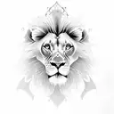 cross with half lion face surrounded by roses tattoo design idea