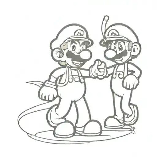 A blackwork tattoo of Mario and Luigi playing Wii together tattoo design idea