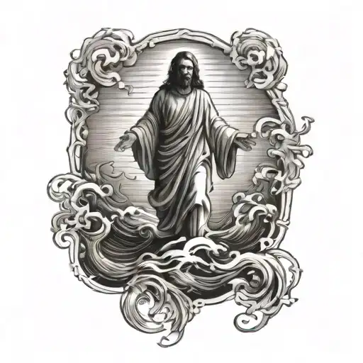 Jesus walking on water tattoo design idea