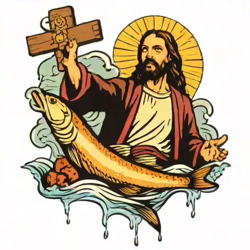 Jesus, Cross, Bread, Fish, Wine, Water, Walking On Water, Mustard Seed,  tattoo design idea