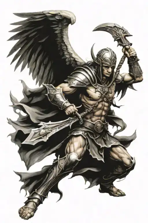 cristian angelic warrior defeats evil warrior tattoo design idea