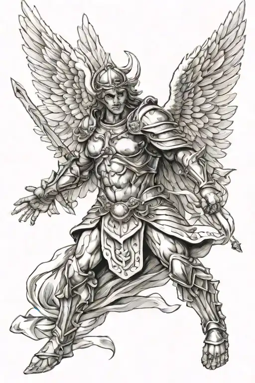  angelic  defeats evil warrior tattoo design idea