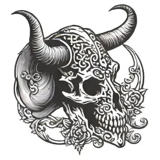 texas long horn skull tattoo design idea