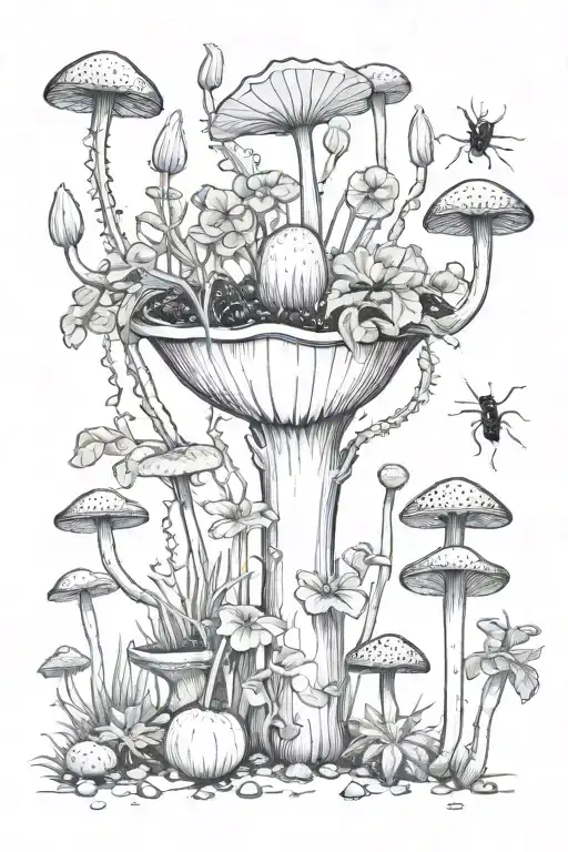 venus fly traps , agaric mushrooms  picther plants and  a spider   tattoo design idea