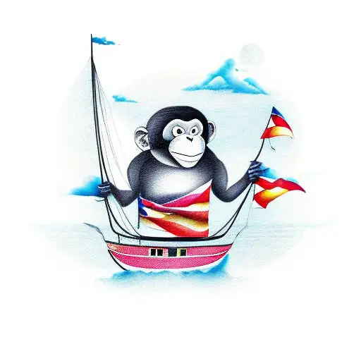 monkey on a sail boat tattoo design idea