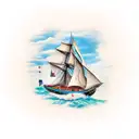 monkey on a sail boat tattoo design idea