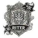 A shield with the Text "Ritter der Schanze" in medieval. The Shield schould look like a medieval lock. Around the shield tattoo design idea