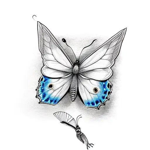 Blue butterfly with bold black outline tattoo design idea