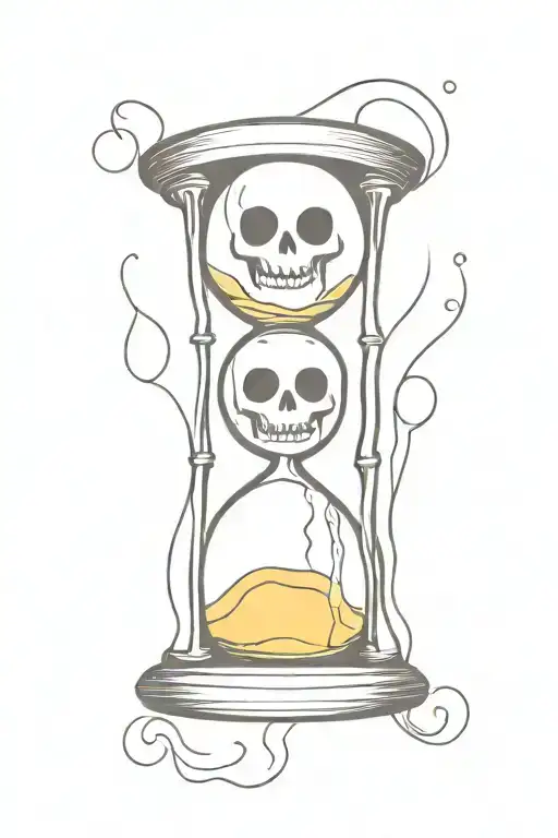 hourglass with a melting smiley face inside with skull showing. colorful tattoo design idea