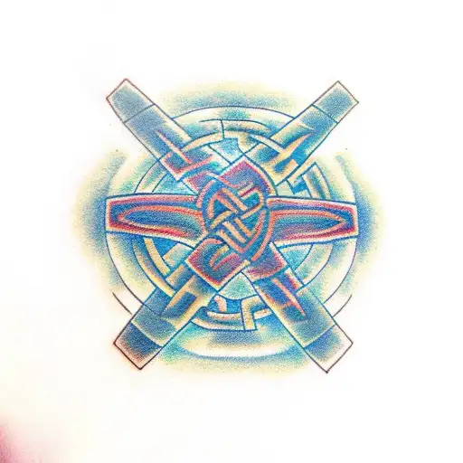 graphic axe with celtic knots tattoo design idea