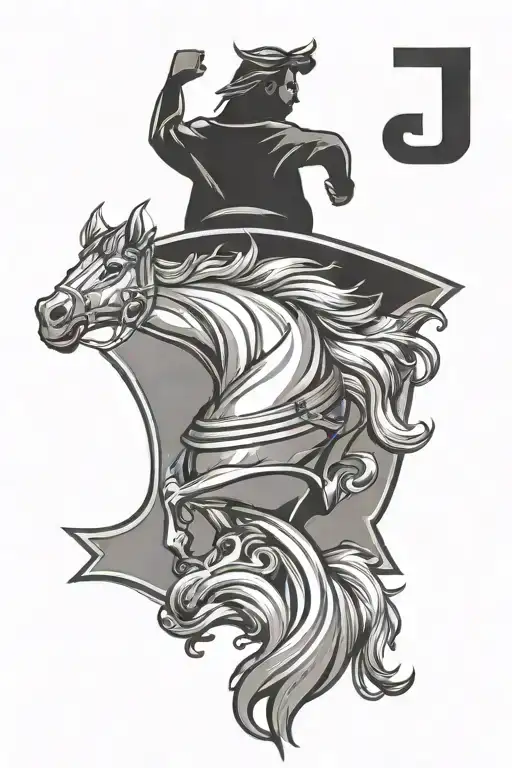 bronco horse letter J with tattoo design idea