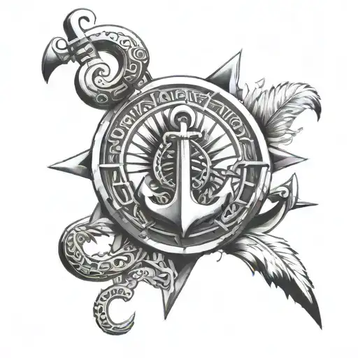 An anchor infinity circle with native American elements tattoo design idea