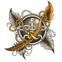 infinity symbol with feather, moon and anchor tattoo design idea