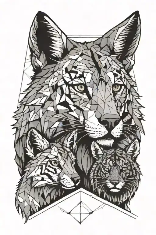 Wolf dad, rabbit mum, chicken daughter and tiger cub son tattoo design idea