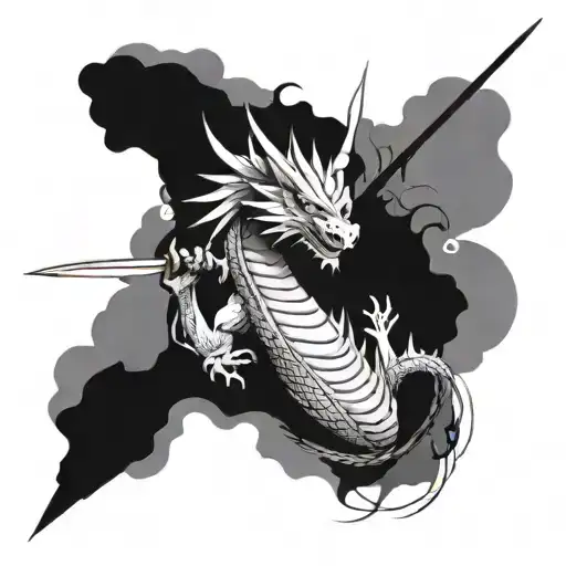 Black and Grey A Majestic Dragon Clutching A Sword In... Tattoo Idea -  BlackInk AI