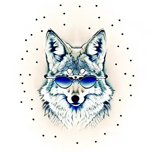 coyote wearing sunglasses leaned against a saguaro  tattoo design idea
