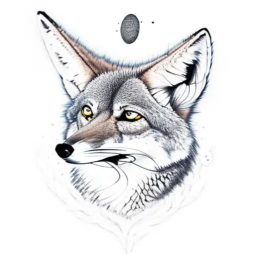 Cool coyote wearing sunglasses napoing under a saguaro with a sunset background tattoo design idea