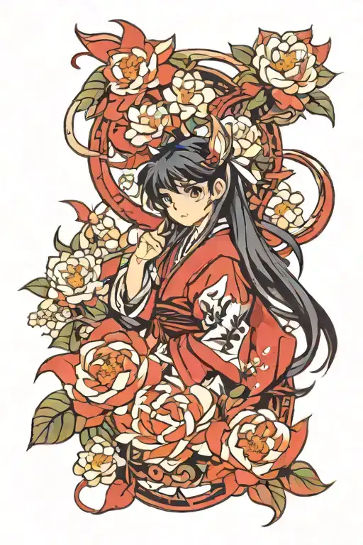 inuyasha x demon slayer flowers tattoo design idea