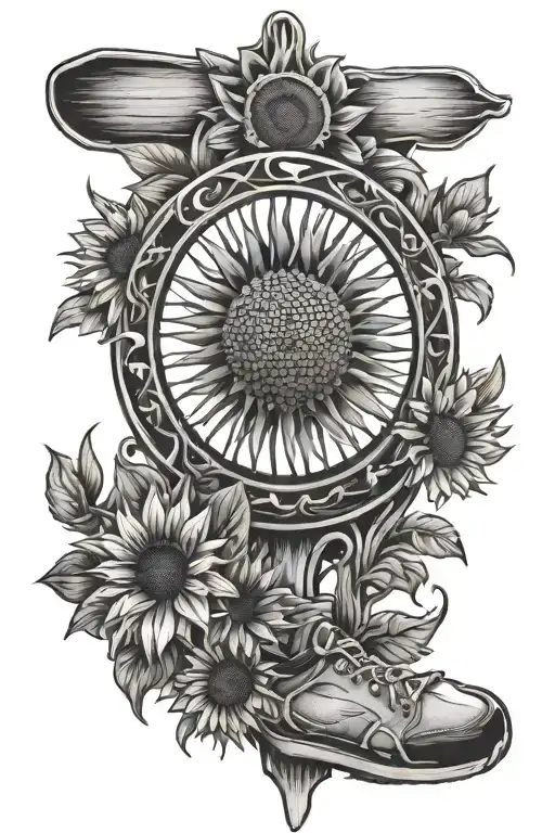 sun flower disc golf basket nestled tattoo design idea