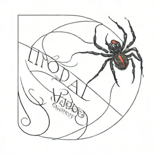 name tattoo design with black widow spider crawling tattoo design idea