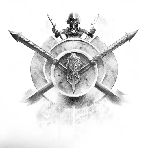 black rose and sparta helmet and a sword tattoo design idea