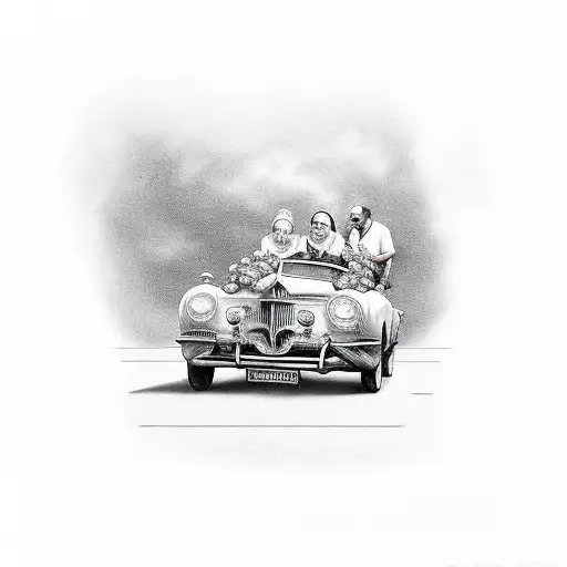 grandparents riding in a car with only one headlight tattoo design idea