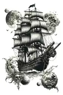 Pirate Ship with Moon phases tattoo design idea