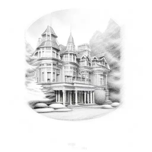 black and white chicago greystone house tattoo design idea